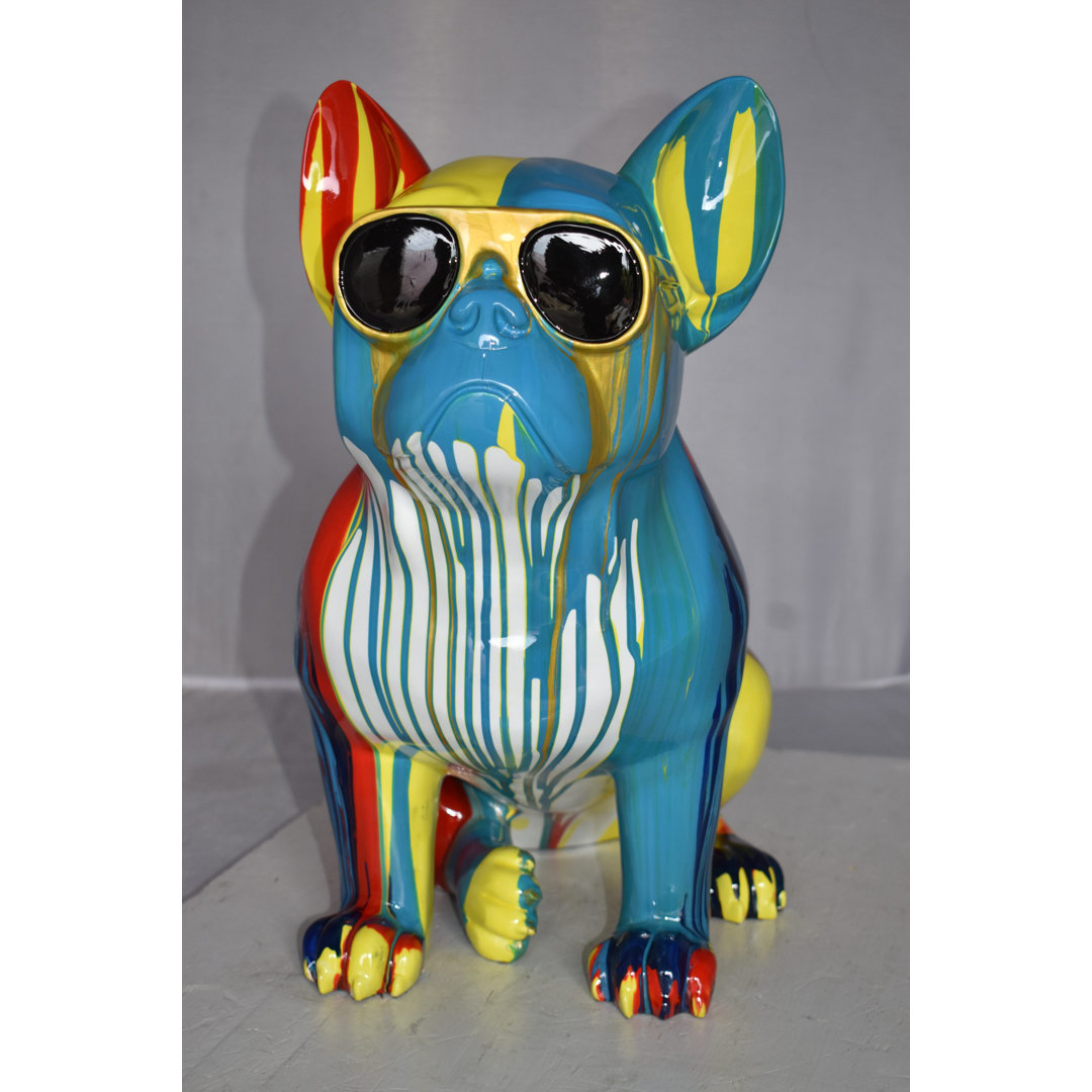 Graffiti Looking French Bulldog With Glasses Resin Statue, Jeffersonville Home Decor, 19"Lx12"Wx19"H Trinx