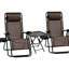 Chaise et plateau Zero Gravity - Chaises inclinables portables avec filet respirant pour les événements extérieurs, coussins pliables bruns et table