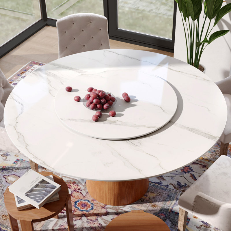 Ikerne Round Dining Table With Lazy Susan Turntable Eco-Friendly And Scratch-Resistant For Dining Room Kitchen 6-8, White