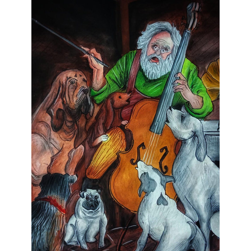 Chiens écoutant de la musique | Couleur de l'affiche sur papier | Par Bhavani