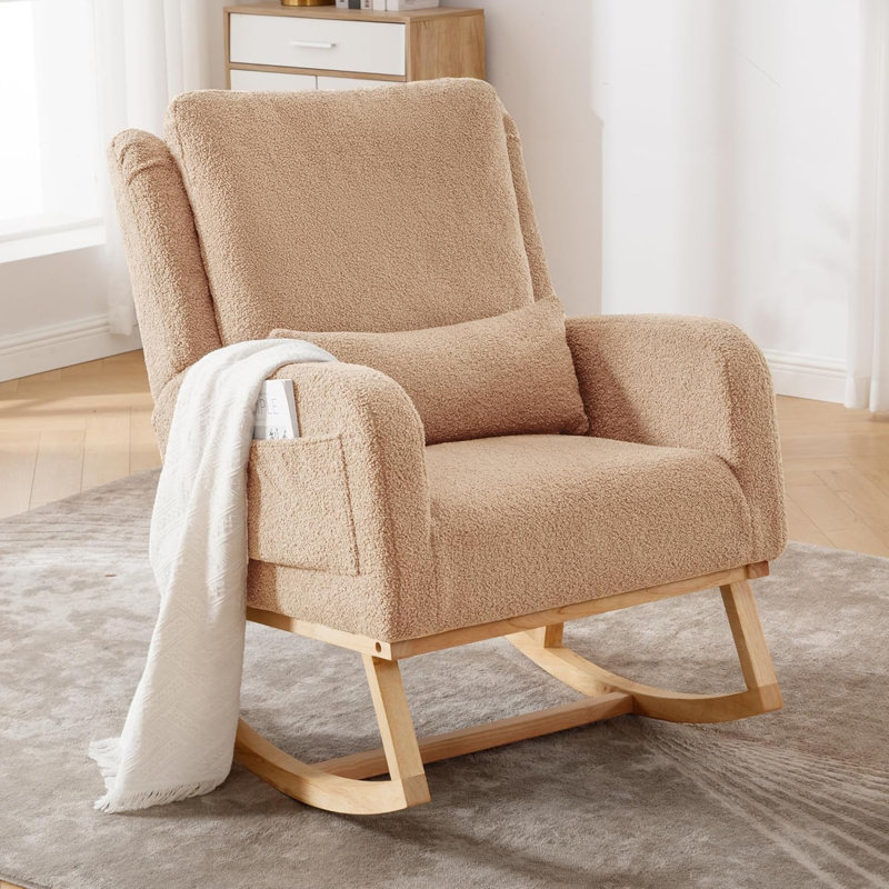 Rocking Chair with Supportive Lumbar Pillow, Khaki