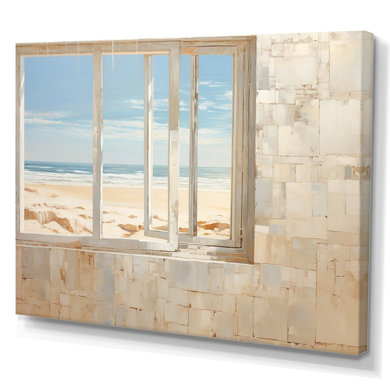 «Beach Windows Horizon I» - Impressions sur toile plage et océan, Toile tendue, H 24 po x l 32 po x P 1 po