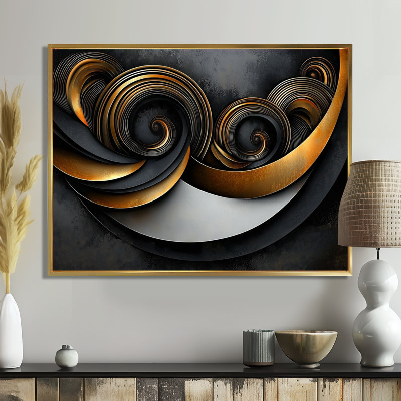 «Celestial Alignment of Abstract I», reproduction d'art géométrique abstraite, H 34 po x l 44 po, Doré