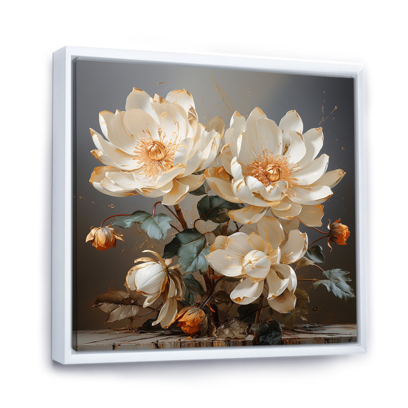 Lotus doré sur fond de tranquillité sur toile, H 16 po x l 16 po x P 1 po, Cadre simple argenté