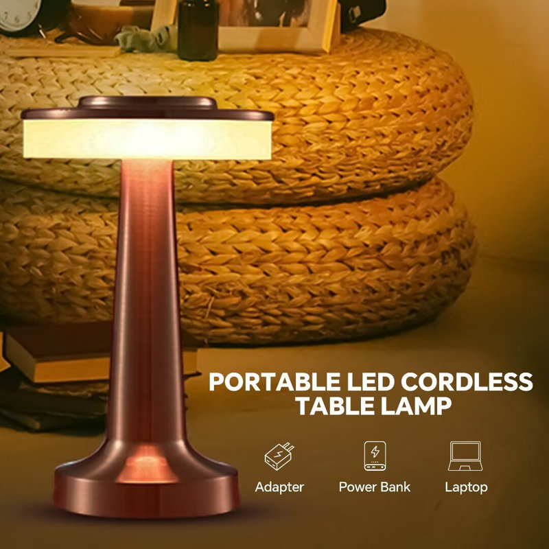 Xeni LED Portable Metal Table Lamp Rechargeable Battery 3-Levels Brightness Night Light, Rose Gold