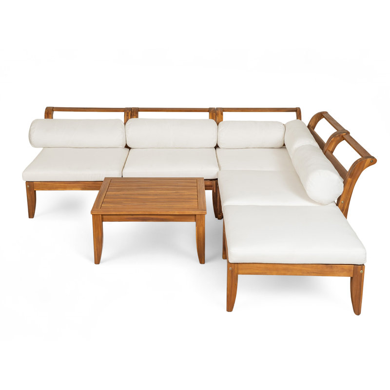 Ensemble de conversation modulaire d'extérieur en bois d'acacia 6 pièces avec coussins 6 pièces