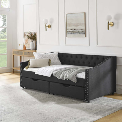 Odile Jolivue Tufted Bed, Upholstered Storage Platform Bed,Daybed with Drawers Upholstered Tufted Sofa Bed