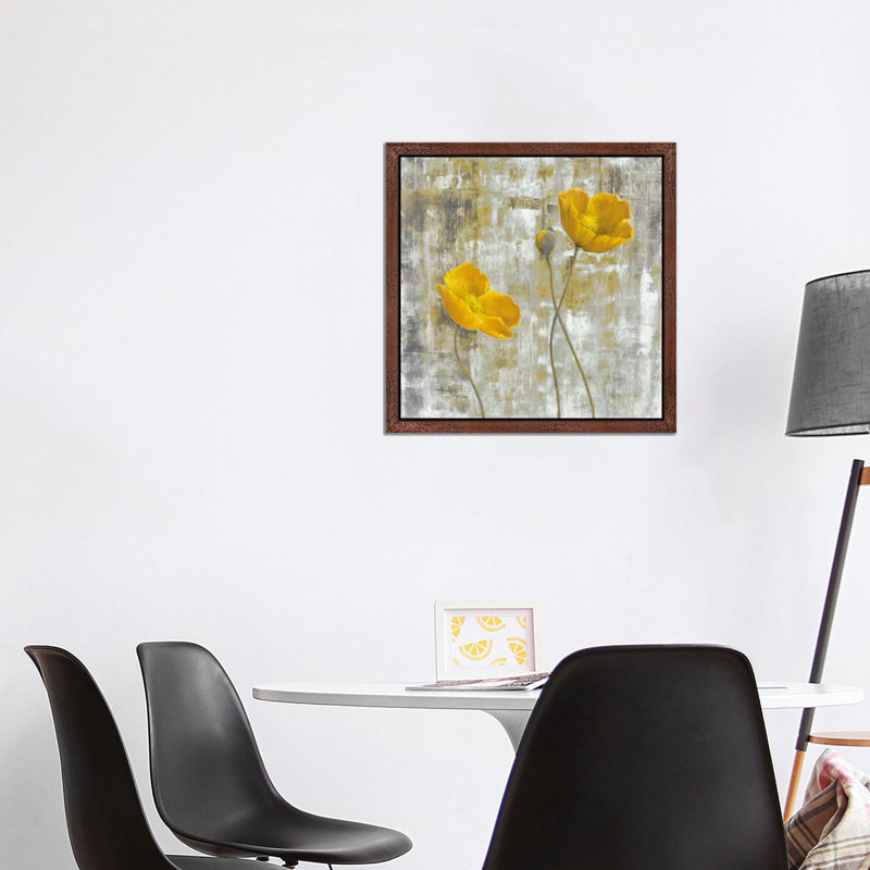 Yellow Flowers I 1 Piece Painting on Canvas, 45.72 cm H x 45.72 cm W, Brown Framed