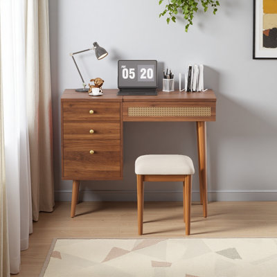 39" Retro Bohemian Style Vanity, Vantiy Desk With Mirror And LED Lights, Dressing Table With Flip-Top Tabletop, Vanity Desk With Storage 3 Drawers, 10 Compartments, Makeup Vanity Set For Home