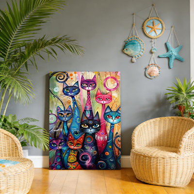Colorful Cat, Built-In Back Wood Frame, 20 X 30 Inch