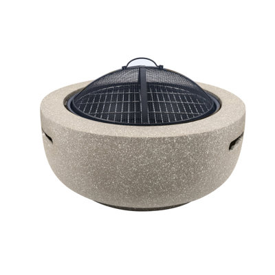 Frankie-Mai Round Polyresin Charcoal and Wood Burning Fire Pit