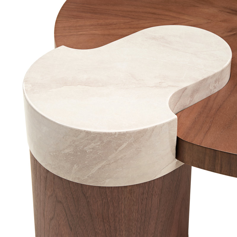 Table basse irrégulière ronde en bois massif de noyer