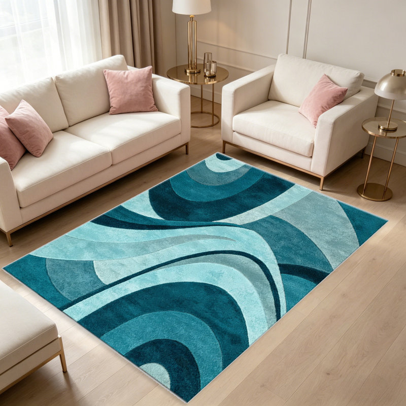 Teal and Grey Abstract Swirl carpet-easy to clean, machine-washable, soft and comfortable; suitable for door mats, kitchens, living rooms, bedrooms, corridors, and laundry areas. Easy to clean, durable carpet for home decoration.
