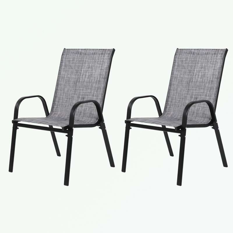2 Piece Patio Chairs with Armrest and High Backrest, Grey/Black