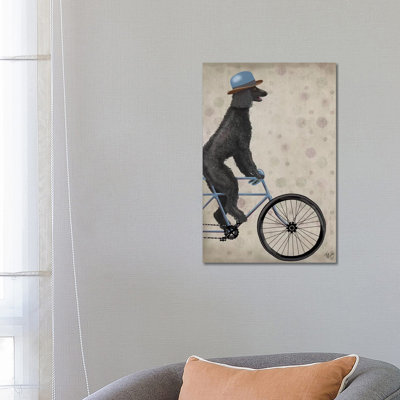 Poodle On Bicycle, Black by Fab Funky - Wrapped Canvas Print