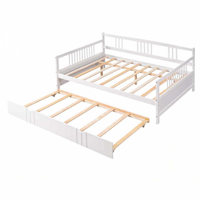 Safak Solid Wood Daybed with Trundle , White, Full
