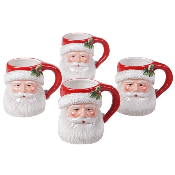 Santa's Christmas Reindeer Mug Festive with Spoon and Santa Hat Lid -  Ceramic Microwave & Dishwasher Safe - 14oz Holiday Mugs for Coffee, Hot