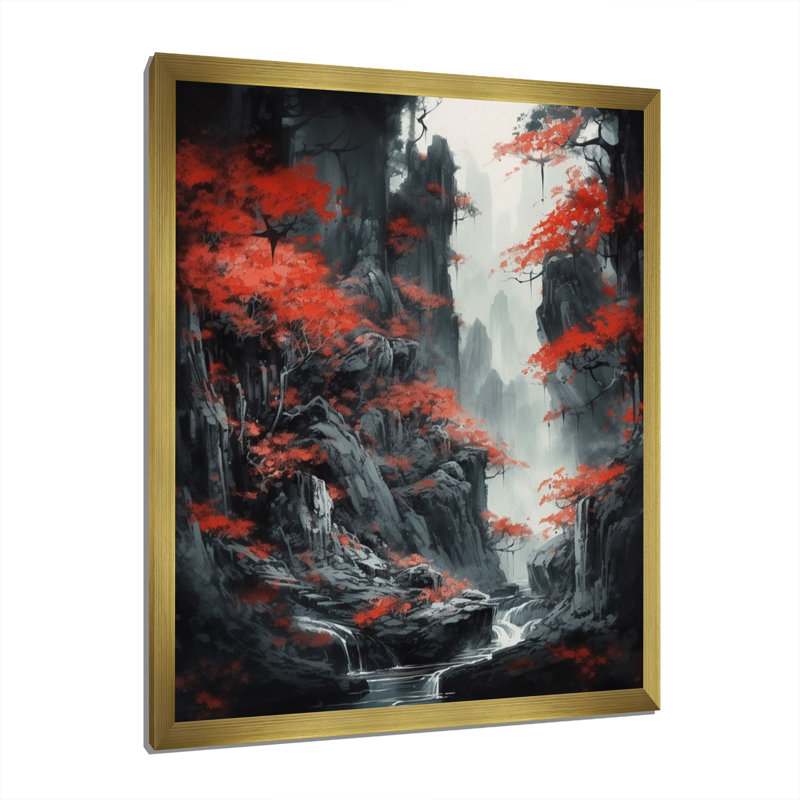 Sommerset, érable du Japon rouge sur impression sur toile, H 20 po x l 12 po x P 1 po, Encadrement doré