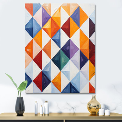 Carreaux géométriques multicolores orange et bleus - art mural abstrait