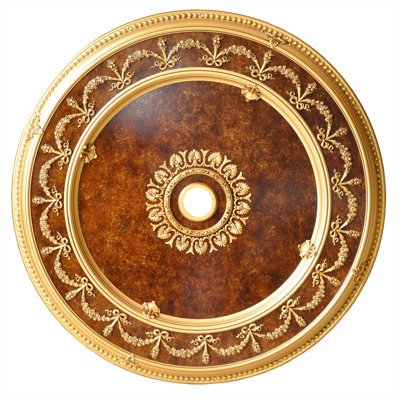 Round 51" Burnished Gold Ceiling Medallion Brown Marble Motif