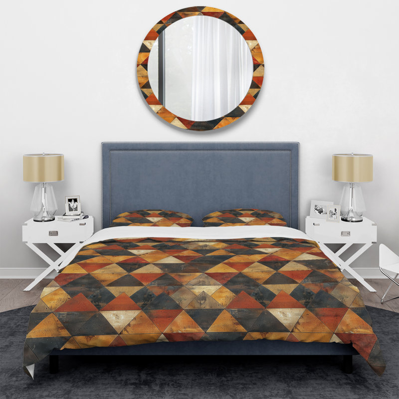 Ensemble de housse de couette glamour brun beige et triangulaire, Housse de couette pour grand lit + 2 taies décora