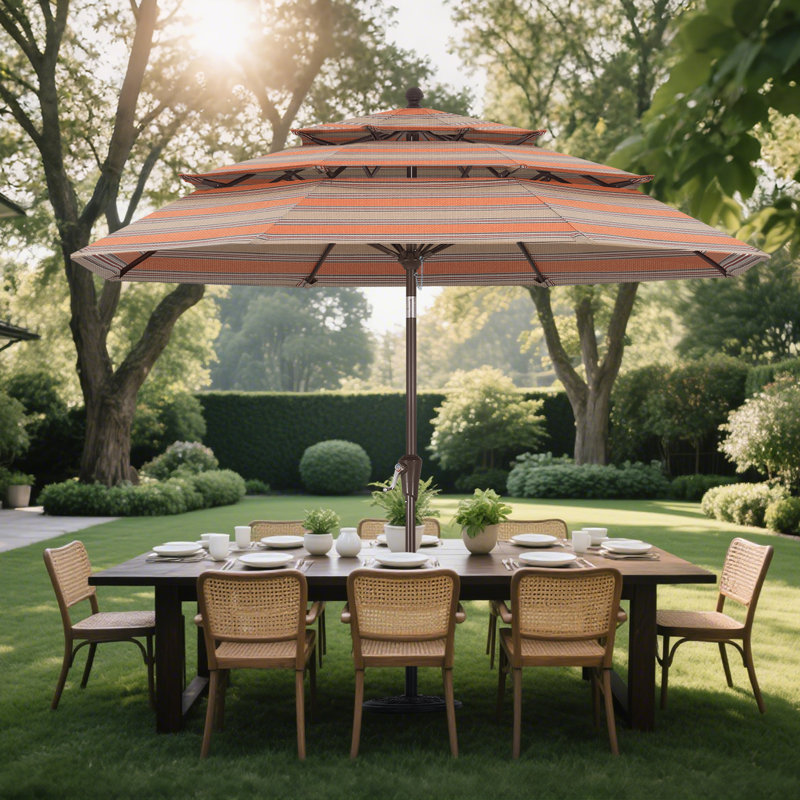 Parasol de patio en oléfine 3 étages 9 pi 9 pi, Coffee Orange Multi-stripes