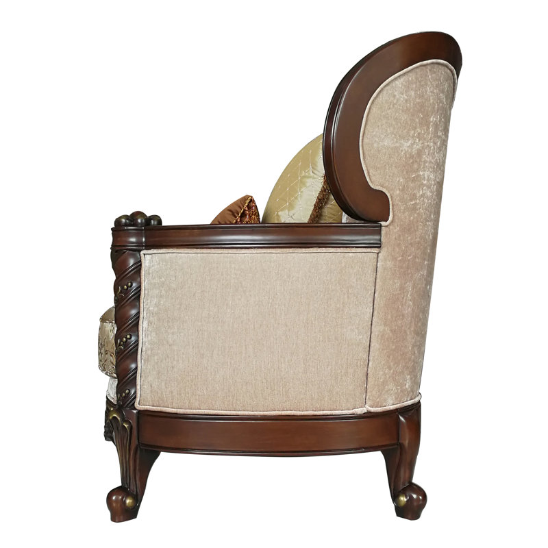 Advaith 46" Wide Velvet Armchair in Beige/Walnut
