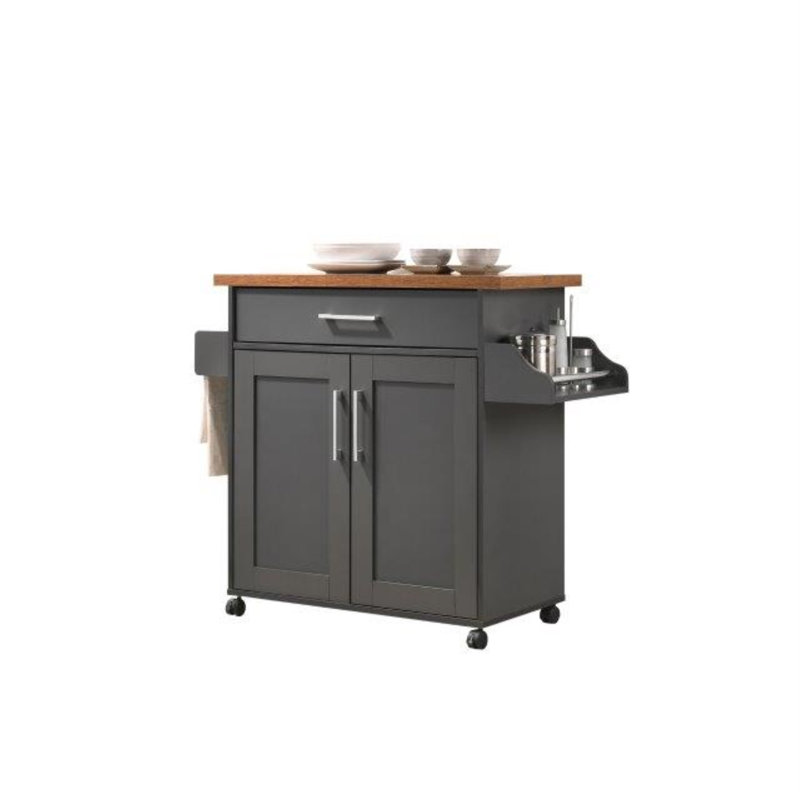 Poneto Wood Kitchen Cart, Gray-Oak, Oak