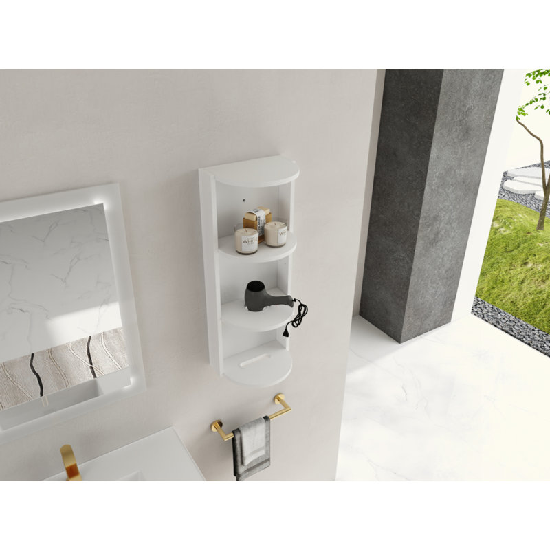 12" Bathroom Wall-Mounted Storage Rack, Float Mounting Design,(KD-Packing), White