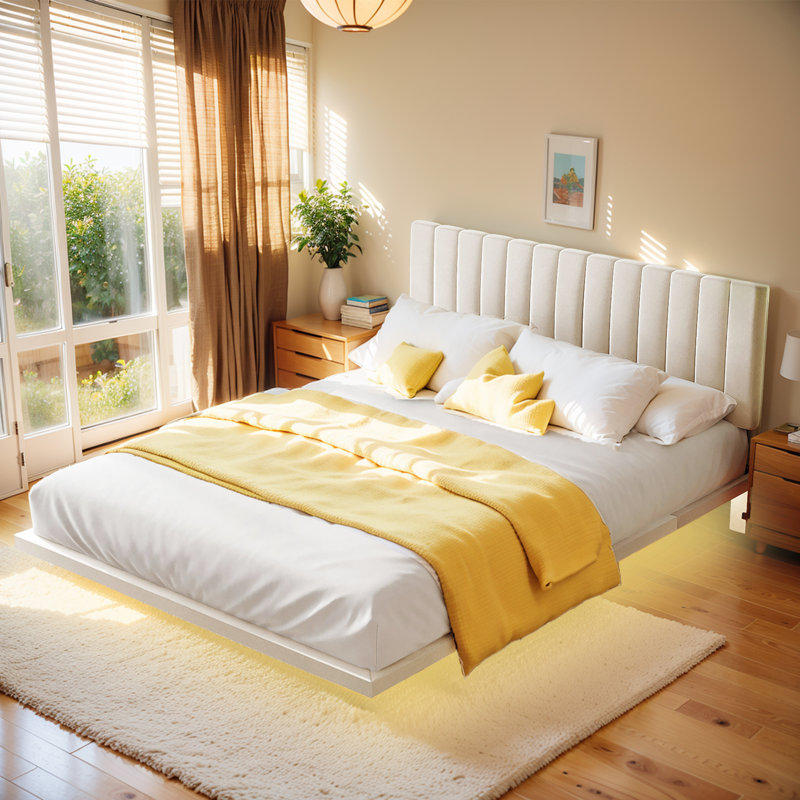 Jericia Upholstered Platform Bed, Beige