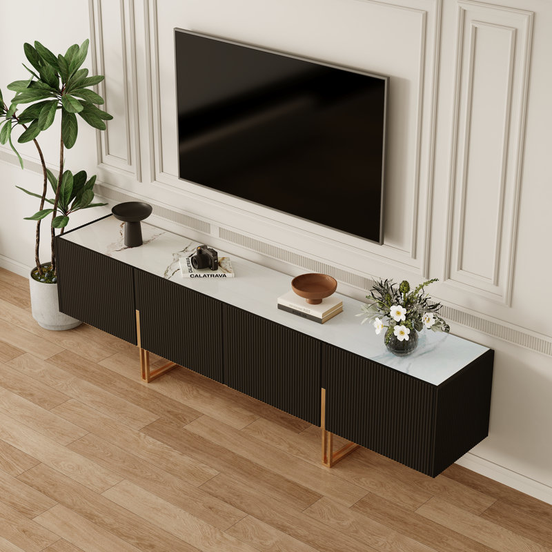 TV unit with entertainment center and Pierpoint faux marble top, Noir, 86.6''