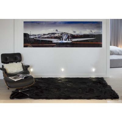 60 po x 96 po noir, peau de mouton - tapis