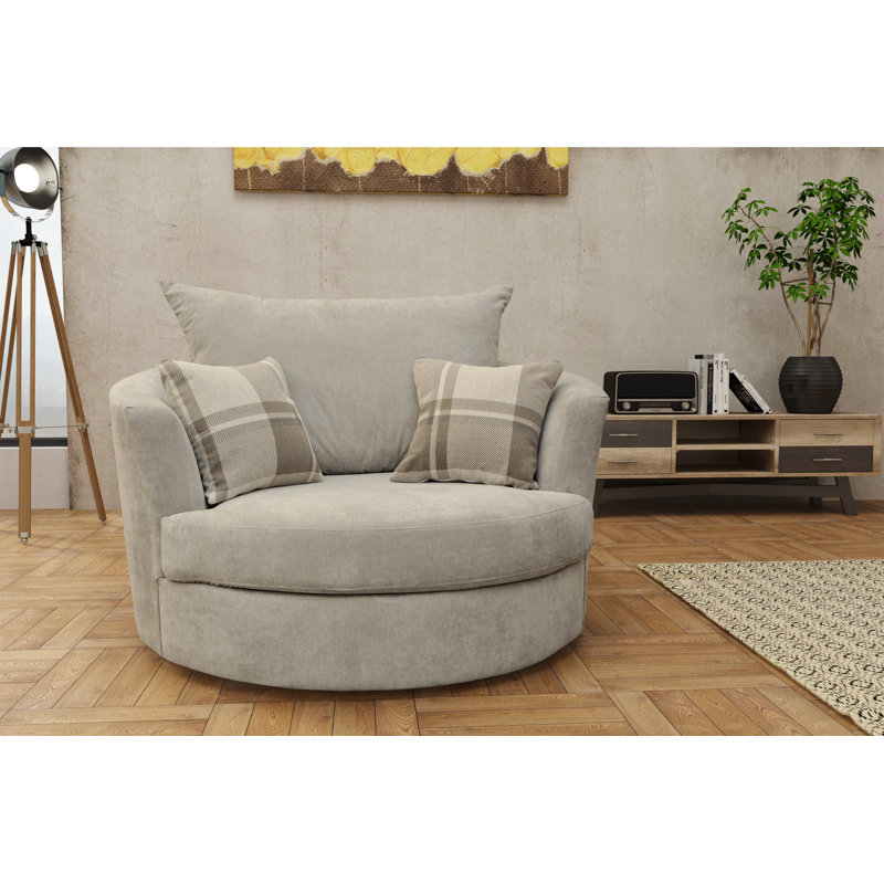 Alcrossagh Upholstered Swivel Barrel Chair, Light Grey