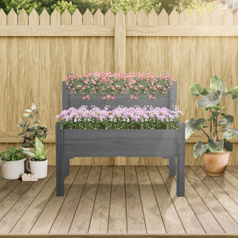 Lit de jardin surélevé avec deux jardinières, Gris