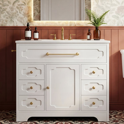 Meuble-lavabo autoportant blanc 36 po avec lavabo intégré en céramique 36 po