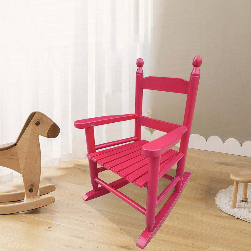 Chaise berçante en bois massif massif, Rose rouge