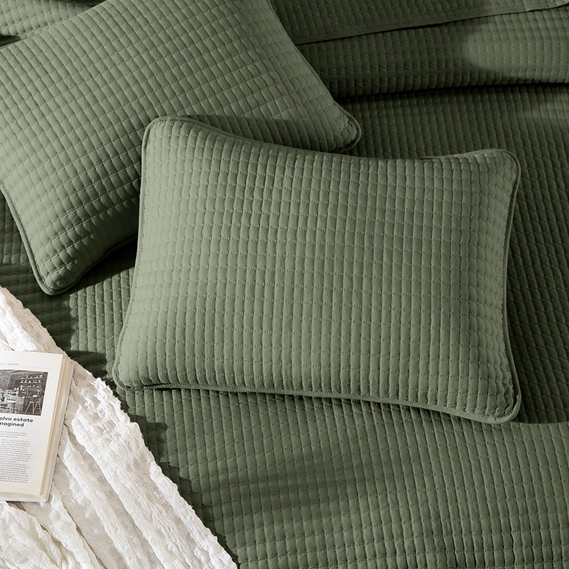 Ensemble de courtepointe réversible 3 pièces - Couvre-lit doux et léger, Vert olive