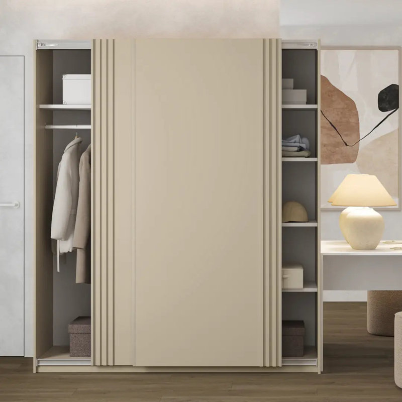 Dunin Sliding Door Wardrobe 180cm - Spacious Wooden Look Storage with Shelves & Rail, Beige