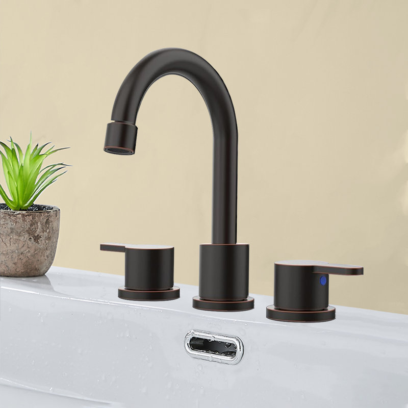 Widespread Bathroom Sink Faucet Oil Rubbed Bronze 2 Handle 8 Inch 3 Hole 360°Swivel Spout Vanity Sink With Pop Up Drain Assembly