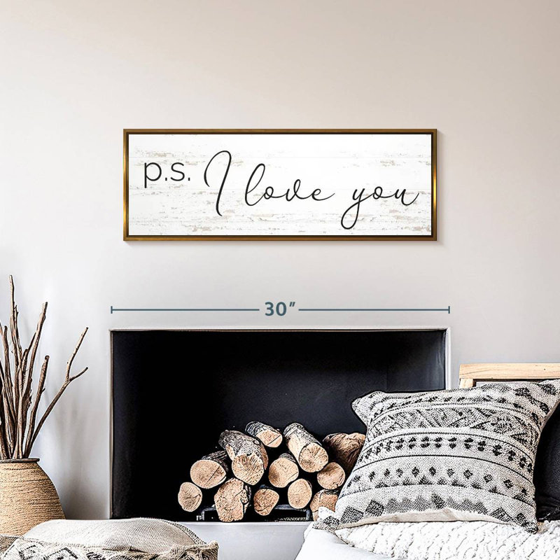 P.S. I Love You, typographie, Cadre flottant doré, 28 po x 10 po