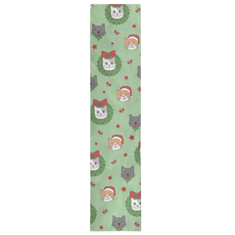 Chemin de table christmase hol christmas chats, L 90 po x l 16 po, Vert / Rouge / Brun, Mélange de coton