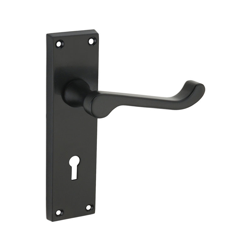 Victorian Scroll Lock Lever Handle 150mm Matt Black