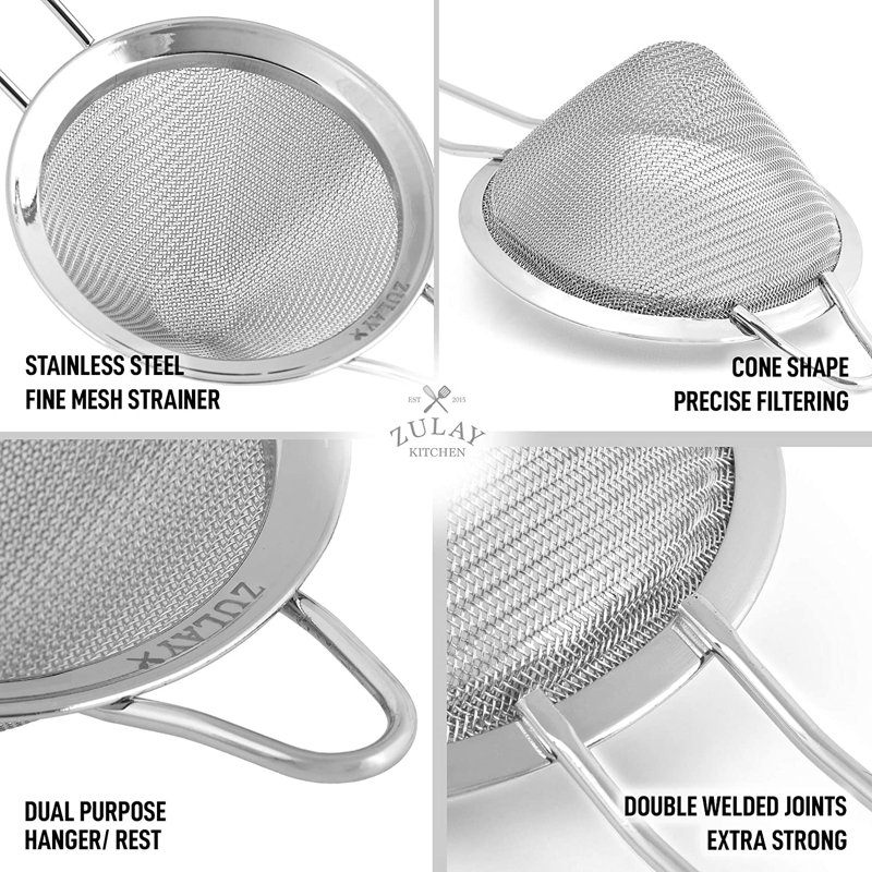 Zulay Kitchen Cocktail Strainer - Cone Shaped Stainless Steel Fine Mesh Strainer, Silver