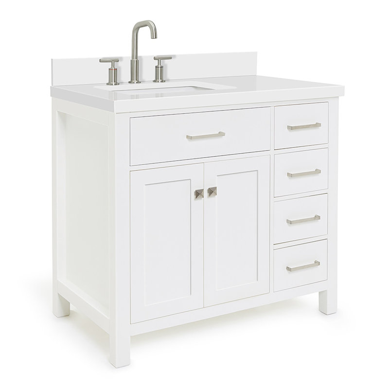 Abbate 36" Single Bathroom Vanity with White Quartz Top, White