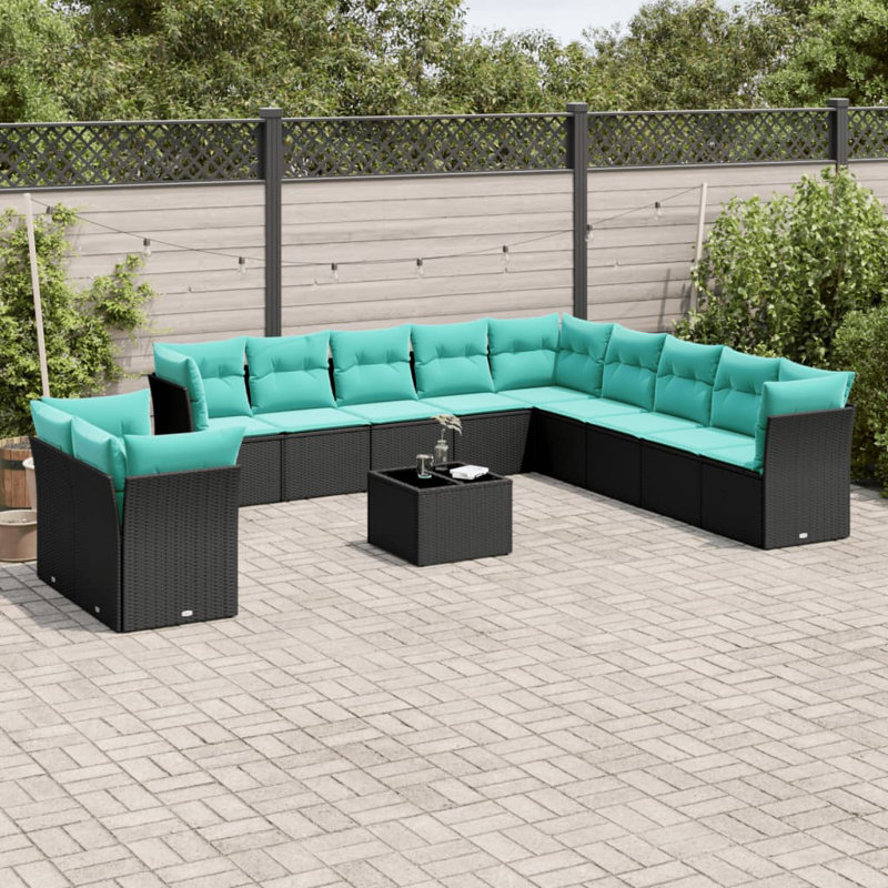  Ensemble de canapé de patio 12 pièces avec coussins en rotin de polyester noir