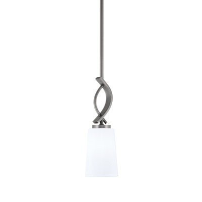 Suspension miniature Waldes Stem Hung, offerte en finition graphite avec verre opale blanc de 11,4 cm de largeur x 16,5 cm de hauteur