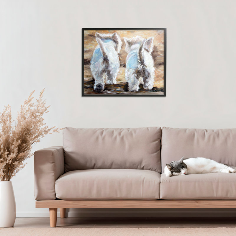 «Farewell White Puppies», estampe numérique de Mary Sparrow, H 16 po x l 20 po, Giclée encadrée noir minuit
