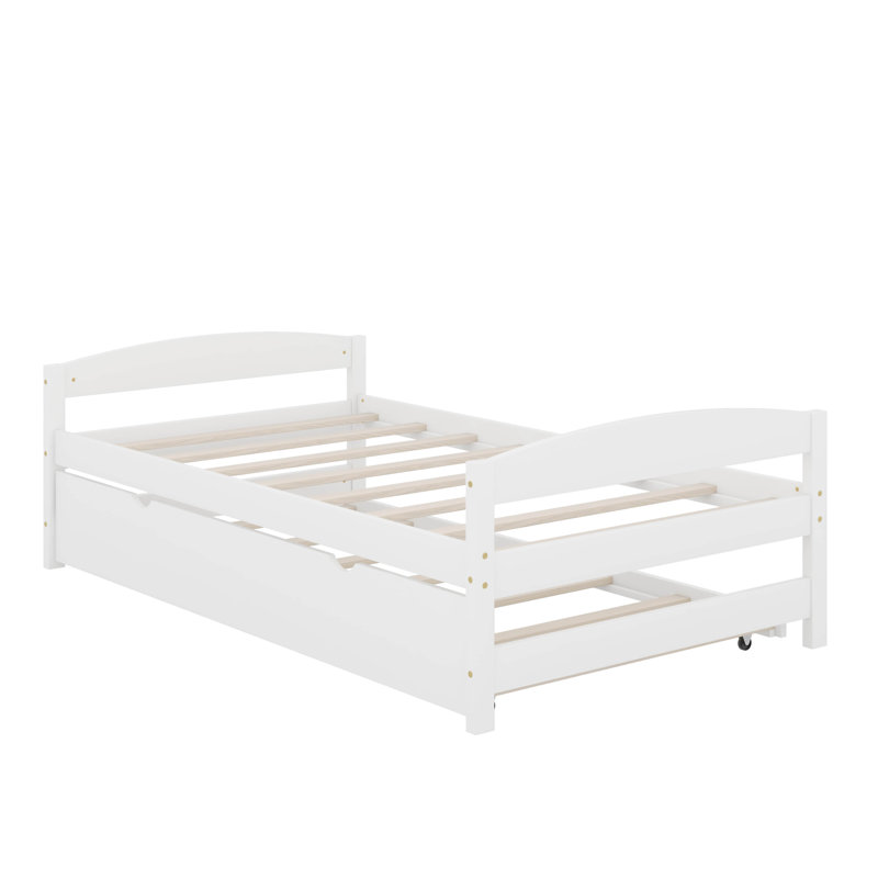 Twin Size Platform Bed With Trundle, White