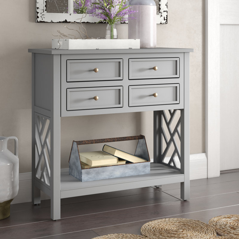 Lund 32" Wide Wooden Entryway Console Table with 4 Drawers and 1 Shelf, Gray