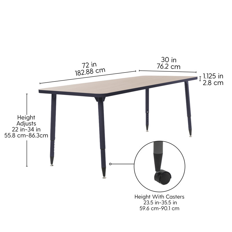 Table d'activité rectangulaire 24 x 48 avec pieds fuselés réglables Adapte, 30 po x 72 po, Bleu marine / sable asiatique